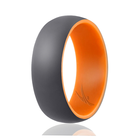 Silicone Wedding Ring - Duo Collection Dome Style - Orange-Grey by ROQ - Picture 1 of 3